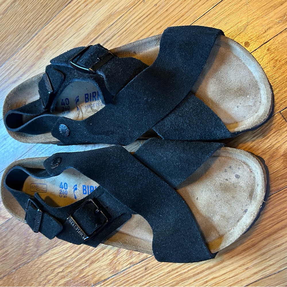 Birkenstock cross cross style suede sandals